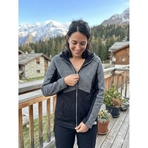 Spyder Women's XL Full Zip Fleece Jacket Hoodie Grey Black Colorblock Activewear